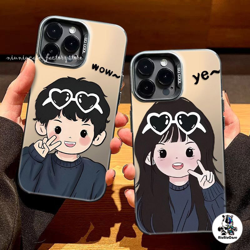คู่รักการ์ตูนน่ารักเด็กผู้ชายโทรศัพท์นิ่ม เคส IPhone 13 16 15 11 14 12 Pro Max 7Plus 15 16 8 14 Plus XR X XS Max SE 2020