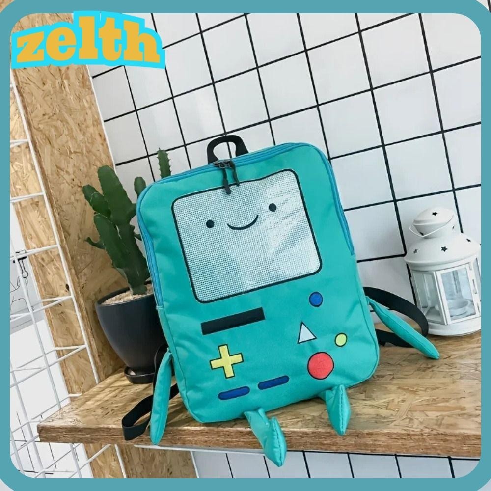 Zelth กระเป๋าเป้สะพายหลัง กระเป๋านักเรียน ผ้าแคนวาส ลายหุ่นยนต์เกมคอนโซลน่ารัก สีฟ้า