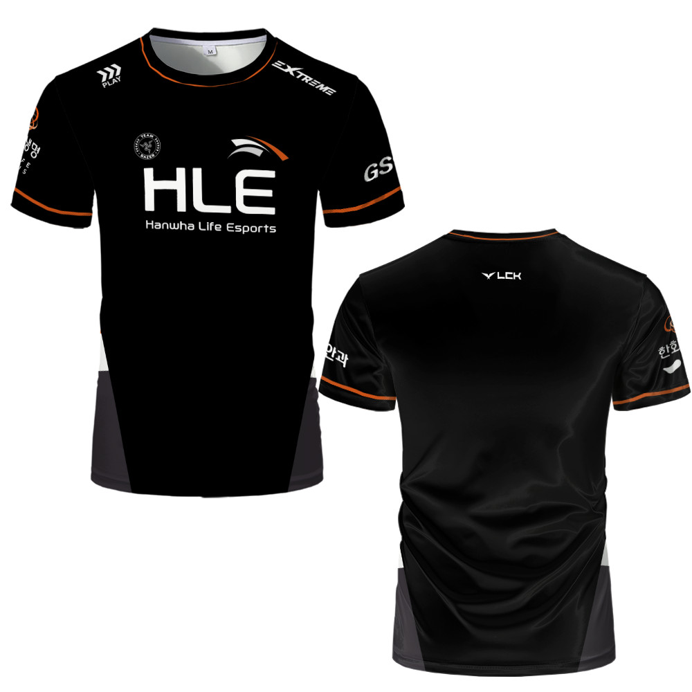 เสื้อกีฬาแขนสั้น ลายทีม LCK HLE สีดํา แฟชั่นฤดูใบไม้ผลิ สําหรับผู้ชาย 2024