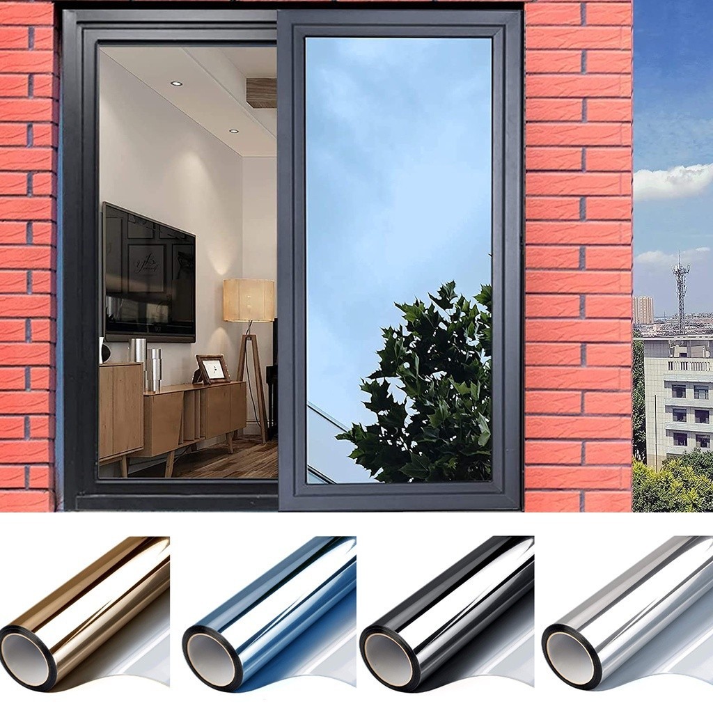 (ความยาว 100 ซม.) หลายขนาด One Way Mirror Window Film ความเป็นส่วนตัว Sun Blocking สติกเกอร์กระจกควบคุมความร้อนฟิล์มสะท้อนแสง Self Adhesive Window Tint