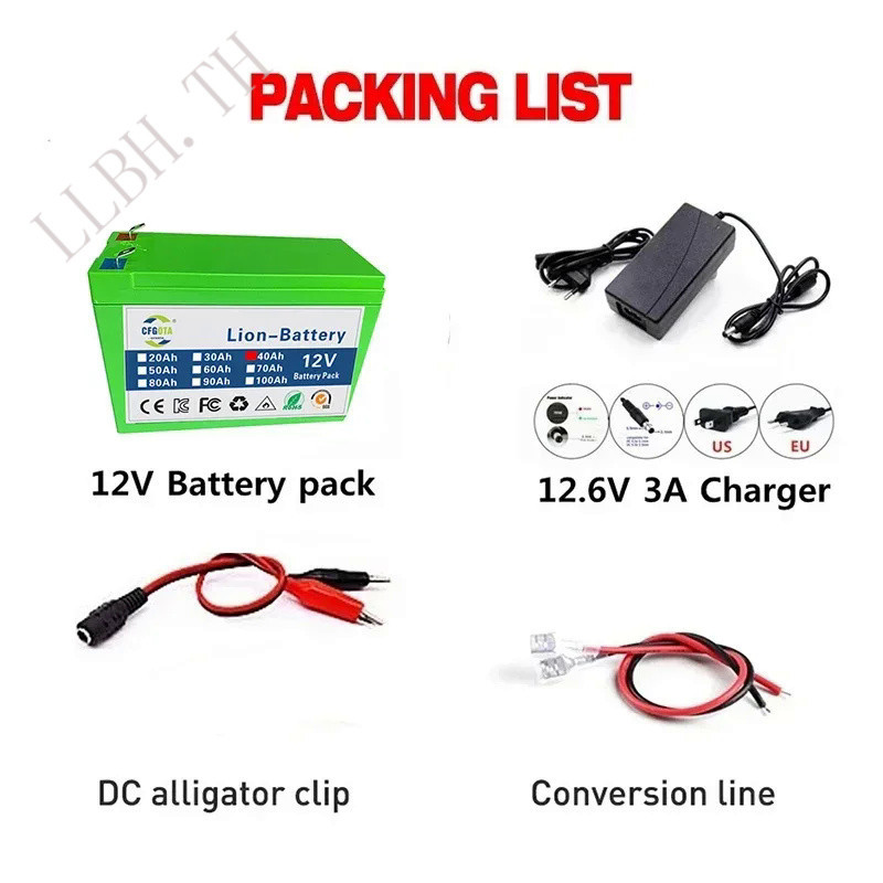 Upgraded 12v 40Ah 18650 Li Ion Battery Electric Vehicle Lithium Battery Pack 12V 40Ah Built-in BMS 80A High Current