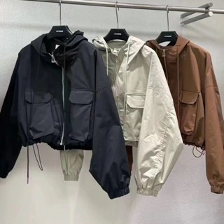 เสื้อแจ็กเก็ตสูท มีฮู้ด ทรงหลวม พร้อมกระเป๋า สไตล์ยุโรป แฟชั…