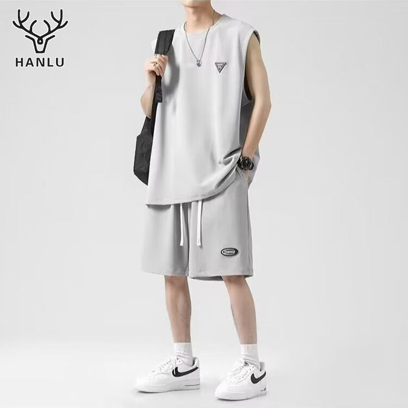 Hanlu ชุดกีฬา เสื้อกั๊ก แขนกุด ผ้าเรยอน แบบบาง เหมาะกับฤดูร้อน สําหรับผู้ชาย