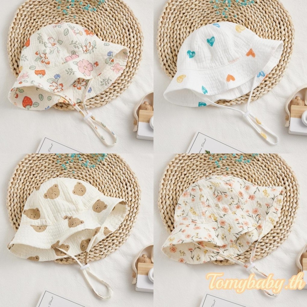 Tomybaby- หมวกบักเก็ต หมวกชาวประมง ปีกกว้าง ป้องกันแสงแดด พร้อมสายคล้องคาง สําหรับเด็กทารก