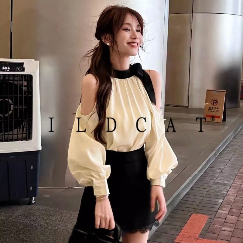 ใหม่ เสื้อท็อป ผ้าซาติน แบบผูกเชือก ระดับไฮเอนด์ สําหรับผู้หญิง