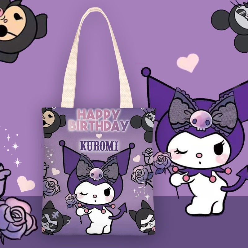 Sanrio Hellokitty กระเป ๋ าผ ้ าใบ Kuromi Cinnamoroll My Melody กระเป ๋ าสะพายไหล ่ ผู ้ หญิง Casual ความจุขนาดใหญ ่ ช ้ อปปิ ้ งสาวของขวัญ
