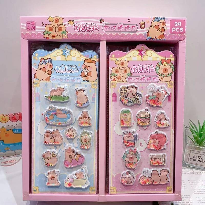 4 รูปแบบ Capybara Kawaii การ ์ ตูน Glittering 3D แคปซูลสติกเกอร ์ Scrapbooking Diy ไดอารี ่ เครื ่ องเขียนสติกเกอร ์ ของขวัญน ่ ารักอุปกรณ ์ แผ ่ นของขวัญวันเกิด