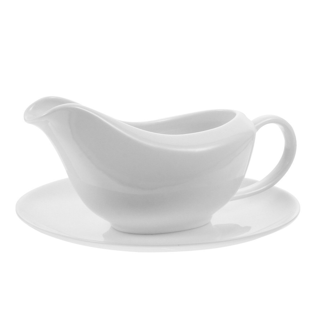 ขายส่ง 1 ชุด Gravy Boat Gravy Tomato Sauce เรือเครื่องปรุง ถาด Saucier (สีขาว)
