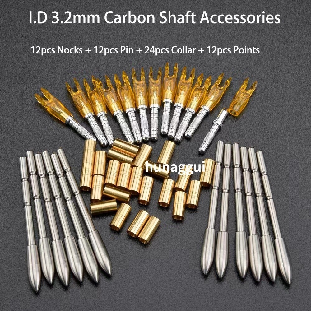 12pcs ID3.2mm จุด + 24pcs collar + 12pcs pin และ nocks สําหรับ ID 3.2 มม.คาร์บอนอลูมิเนียม ELITE X10 Shaft Pandarus
