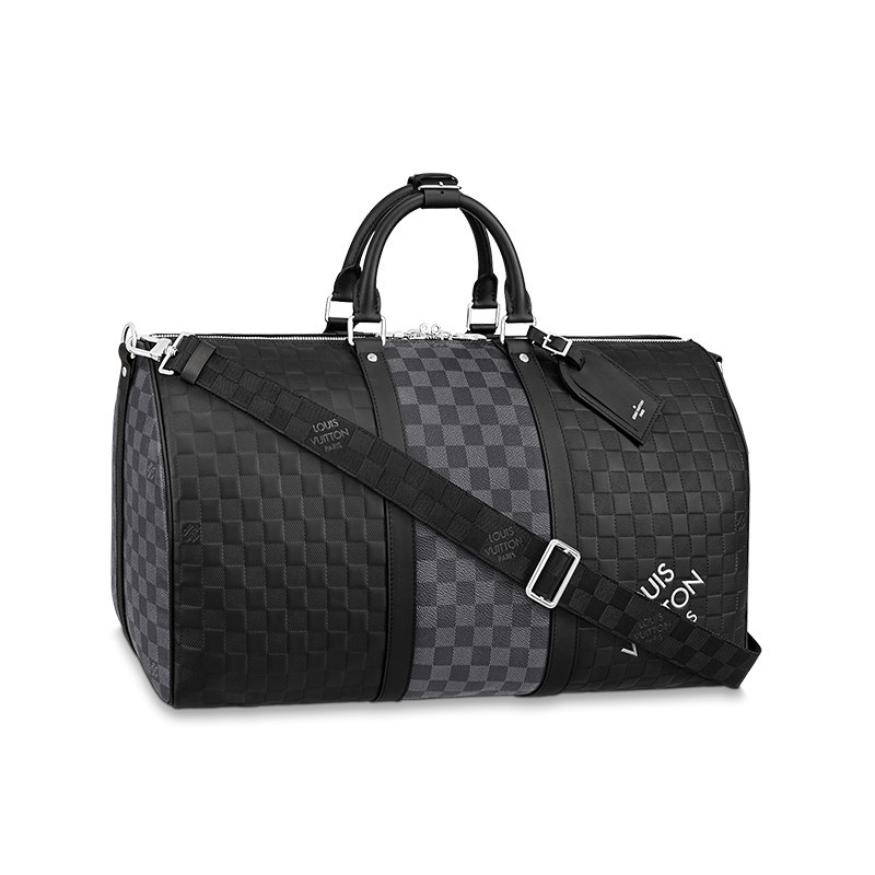 Louis Vuitton/Louis Vuitton Men's Bag LV Keepall 50 Checkerboard Canvas Calfskin Zipper One Shoulder Handheld Travel Lug