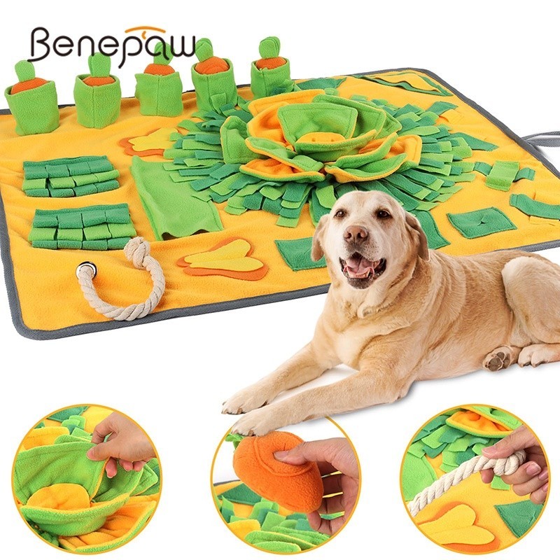 Benepaw  Dog Snuffle Mat Pet Feeding Pad Squeaky Puppy Sniffing Puzzle Toys Interactive Encourages Natural Foraging Skil