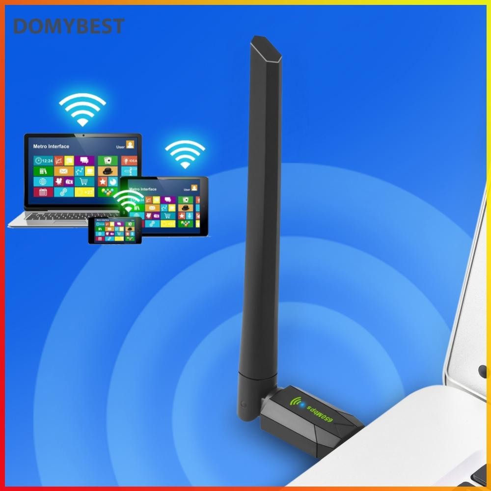 ❤ Domybest ใหม ่ USB WiFi 650Mbps Dual Band Adapter 2.4GHz 5GHz WiFi พร ้ อมเสาอากาศ PC Mini คอมพิวเตอร ์ เครือข ่ ายการ ์ ดตัวรับสัญญาณฟรีไดรฟ ์