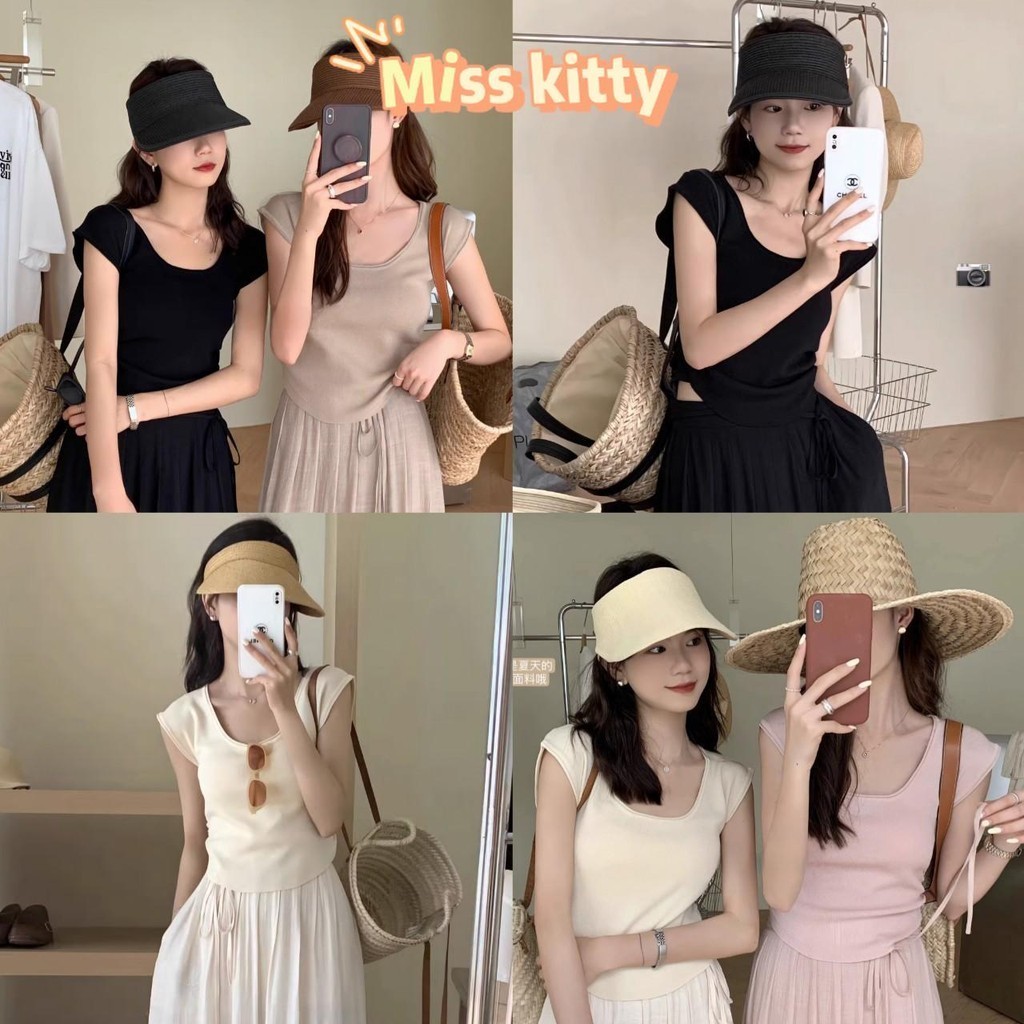 Miss Kitty ~พร้อมส่ง~ "F56" เสื้อยืดไหมพรม คอกลม มินิมอน สีพื้น ใส่สบาย