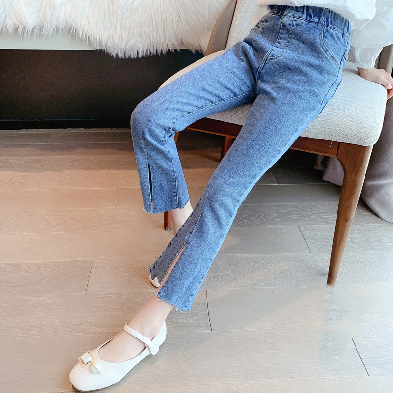 พร้อมสต็อก 100-160 ซม. ฤดูใบไม้ผลิฤดูใบไม้ร่วงสไตล์สาว กรีด กางเกงขาบานกลางเด็กใหญ่ยืดแพทช์กางเกงยีนส์ ราคา ถูกที่สุด ดีลบีเคเค แกลเลอรีภาพที่ 4