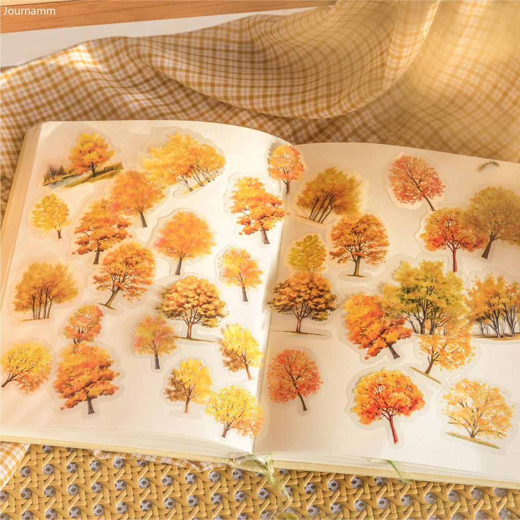 Journamm 40 ชิ้น/แพ็คธรรมชาติที่มีสีสันต้นไม้สติกเกอร์ PET DIY Scrapbooking Collage ไดอารี่ตกแต่งเครื่องเขียนอัลบั้มวัสดุสติกเกอร์