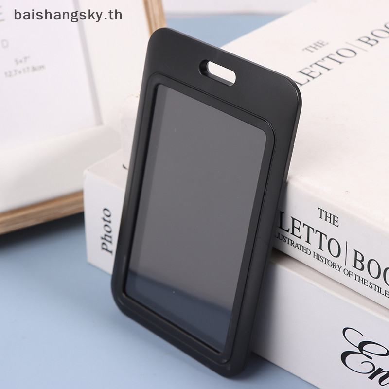 Byth 1 PC สองด้านบัตรเครดิตฝาครอบพลาสติกแข็งผู้ถือป้ายพร้อมสล็อตสําหรับกิจกรรมพนักงานแท็ก ID ผู้ถือบัตร Pass สายคล้อง byth
