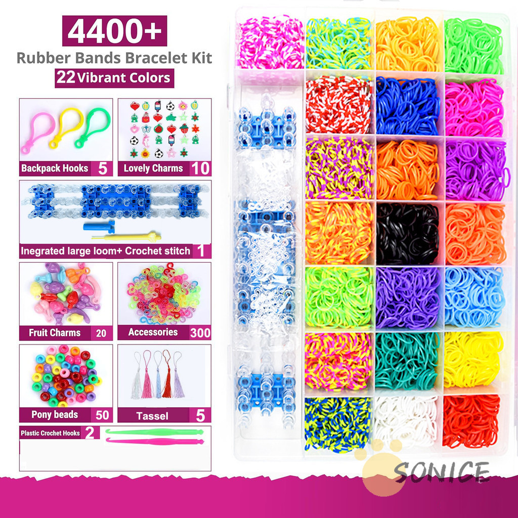 4400 ชุดสร้อยข้อมือยางรัดโลหะโครเชต์ตะขอ 22 สี Loom สร้อยข้อมือทําชุดสําหรับเด็ก, Loom Bands ชุดอุปกรณ์เสริมสําหรับเด็กหญิงและเด็กชาย
