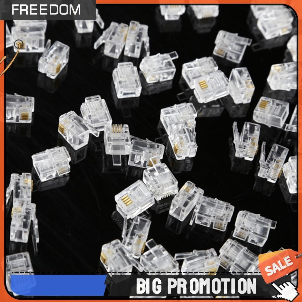 100x 4 Pin RJ11 RJ-11 6P4C Modular โทรศัพท ์ โทรศัพท ์ คริสตัลปลั ๊ ก Connector