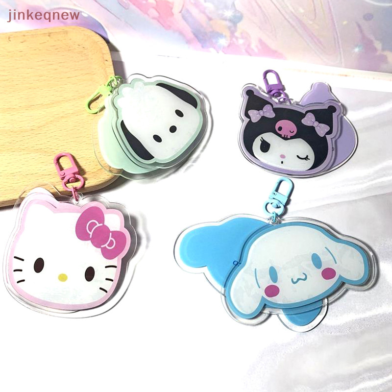 Jkth Sanrio กระจกแต่งหน้าน่ารัก Hello Kitty Pochacco Kuromi Cinnamoroll กระจกพับได้พวงกุญแจกระเป๋าจี้แบบพกพากระจกโต๊ะเครื่องแป้ง JKK