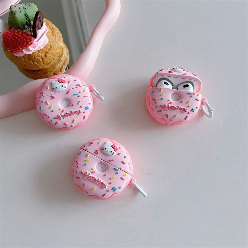 (AirPods4 Case)doughnut Hello Kitty Case สําหรับ AirPods4(2024)1/2/3/Pro/Pro2 เคสซิลิโคนอ่อนนุ่มพร้อมคาราบิเนอร์ ราคา ถูกที่สุด ดีลบีเคเค แกลเลอรีภาพที่ 4