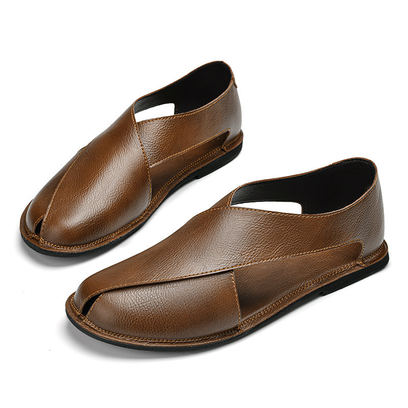 Men Casual Leather Slippers Formal Shoes England Hollow Leather Shoes