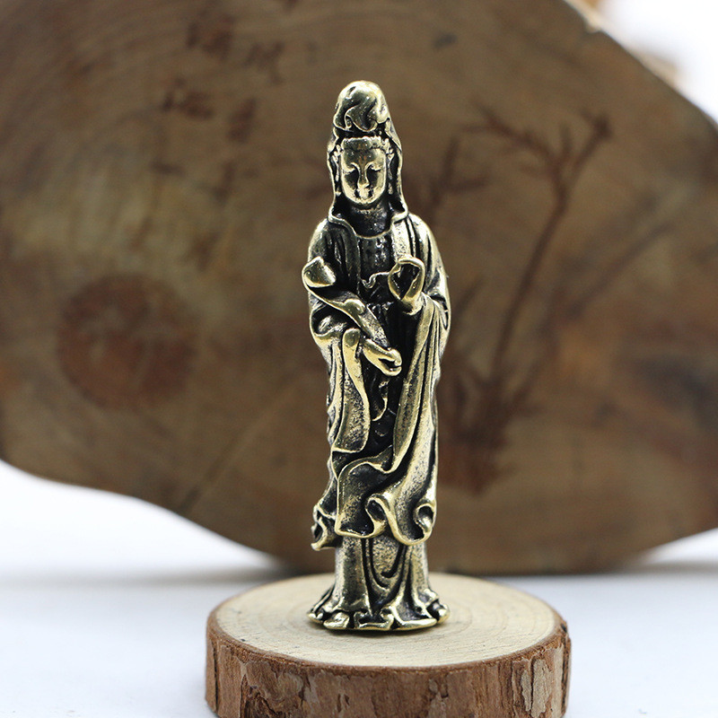 Preferred#Brass Solid Ruyi Guanyin Buddha Statue Car Desk Home Portable Safe Pure Copper Station Statue Small OrnamentsWY5Z