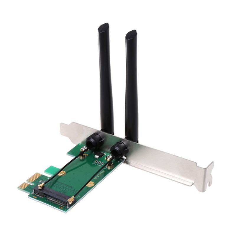 ❤❤ Wireless Network Card WiFi Mini PCI-E Express to PCI-E Adapter 2 Antenna
