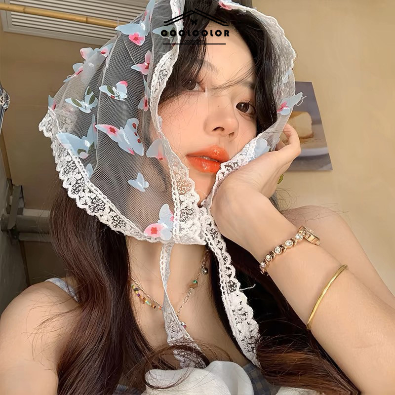 ในไทย💖ผ้าโพกหัวผ้าพันคอขอบลูกไม้ผีเสื้อไล่โทนสีมีสีสันสามเหลีInsเครื่องประดับผม แฟชั่นใหม่สําหรับผู้หญิง - รูปที่ 7