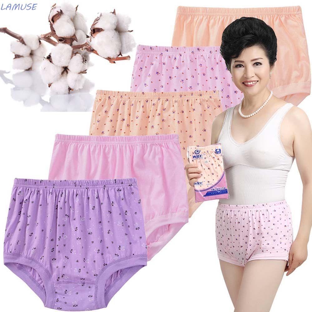 Lamuse กางเกงชั ้ นในดอกไม ้ สุภาพสตรีผ ้ าฝ ้ ายเอวสูงขนาดบวกยายแม ่ ผู ้ สูงอายุชุดชั ้ นใน