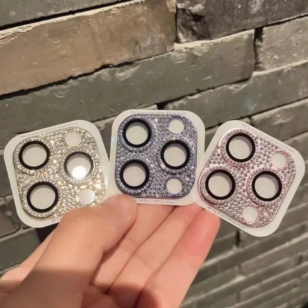 Bling Diamond กระจกโลหะป้องกันกล้องสําหรับ iPhone 15 Pro Max 14 Pro Max 14 Plus 14Pro 13 12 11 Glitter เลนส์ป้องกันหน้าจอคลุมทั้งหมดป้องกันฟิล์ม