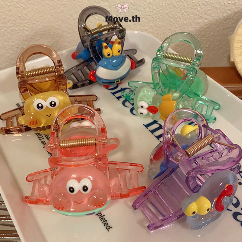 ในไทย-พร้อมส่ง การ์ตูน Spongebob ผม Claw คลิปสาวน่ารัก Headwear คลิปฉลามหยิกขนาดใหญ่-Move