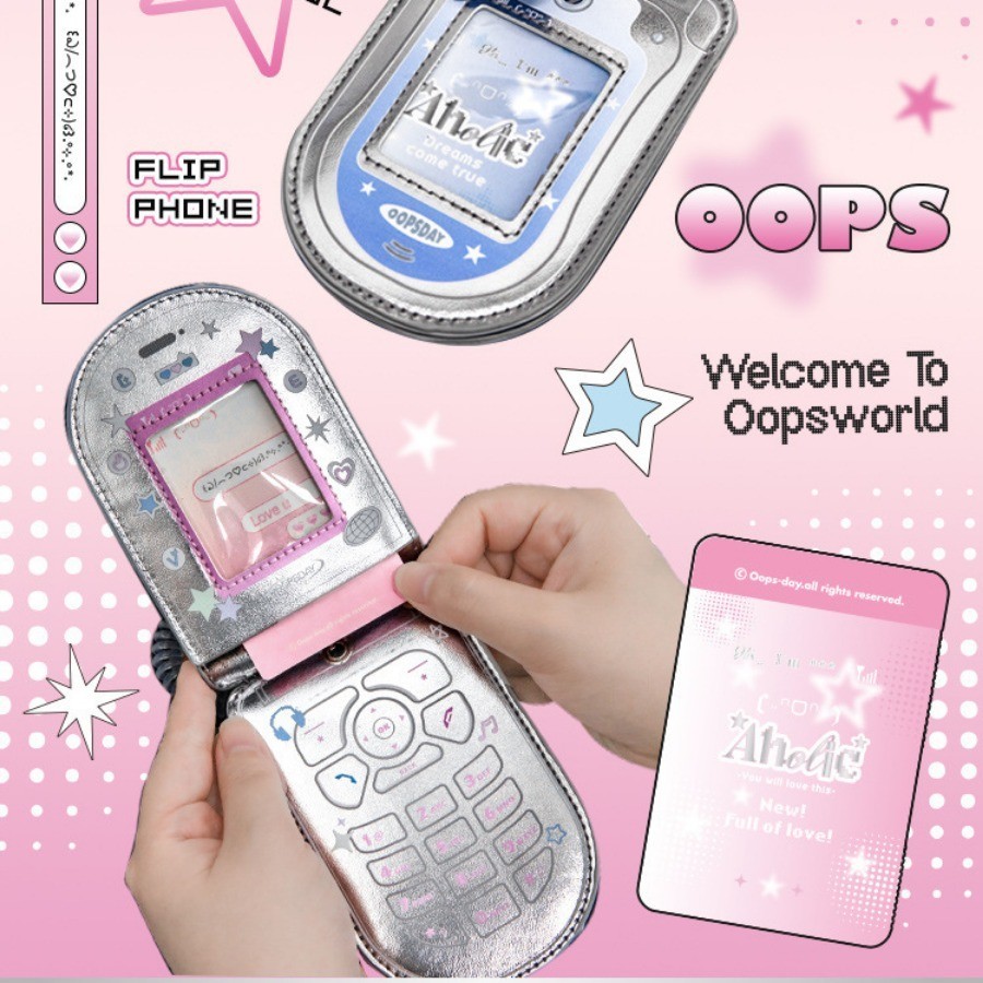 วัสดุหนังผู ้ ถือบัตรเงิน Rosyposy Flip โทรศัพท ์ มือถือรูปร ่ างการ ์ ดสไตล ์ เกาหลีขนาดเล ็ กกรณีจี ้ ของขวัญ