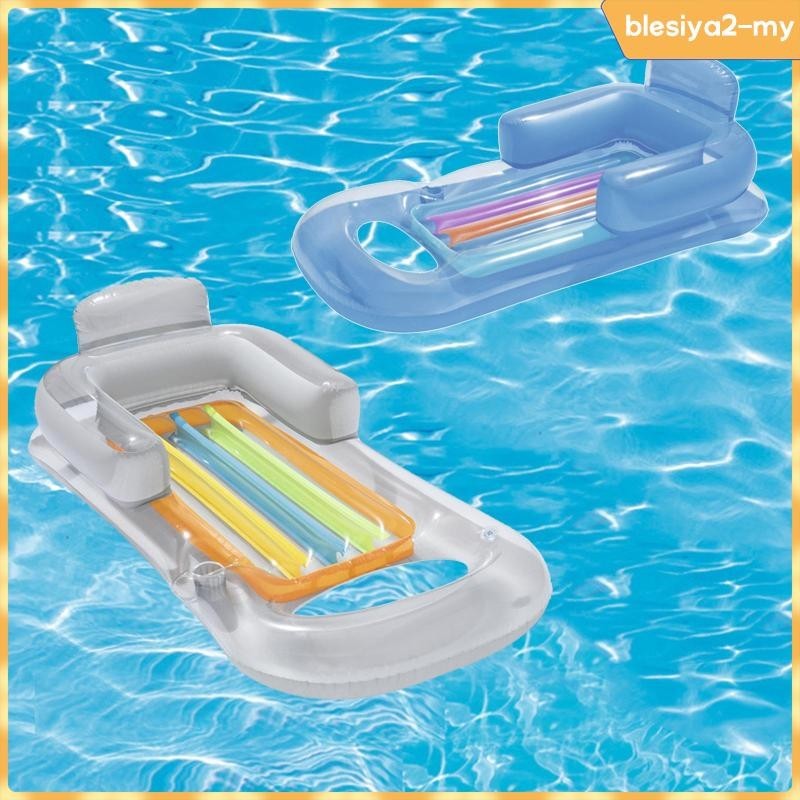 [BlesiyaedMY ] Recliner Inflatable Lounge, Swiming Pool Bed Water Hammock Air Recliner, Deck with Armrest Buoyancy Mat