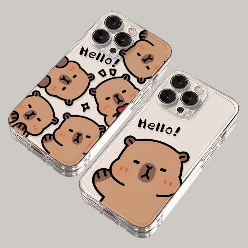 เคสโทรศัพท์สําหรับ OPPO Reno 7 4G 10 Pro Plus 11 11F 7Z 8Z 5Z 6Z 2Z 5 6 8 Pro 4 2F 8T 5G เคสโทรศัพท์ Soft TPU ตลก Capybara คู่เกาหลีกันกระแทกแนวโน้มแบรนด์หรู