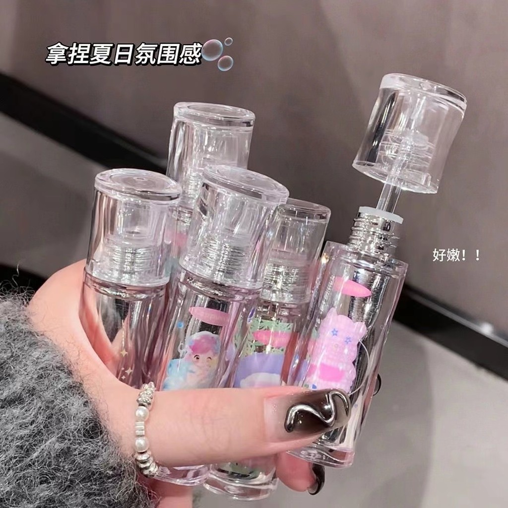 Cappuvini Silver Round Tube Lip Gloss Mirror Finish Moisturizing Hydrating ลิปสติกธรรมชาติติดทนนานแต ่ งหน ้ าที ่ สวยงาม