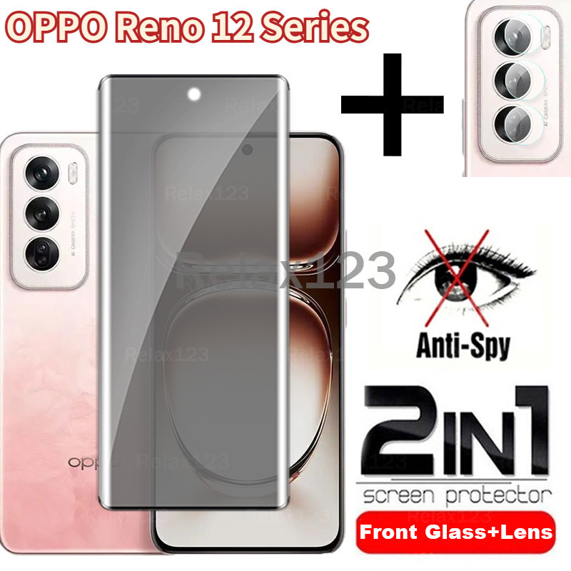 2in1 กระจกนิรภัยความเป็นส่วนตัวสําหรับ OPPO Reno 12 5G OPPO Reno 12 Pro 5G Reno12Pro 5G Reno12 5G Reno12F Reno12 F 5G 2024 ป้องกันหน้าจอคลุมทั้งหมดเลนส์กล้อง Anti-Spy ฟิล์มเลนส์