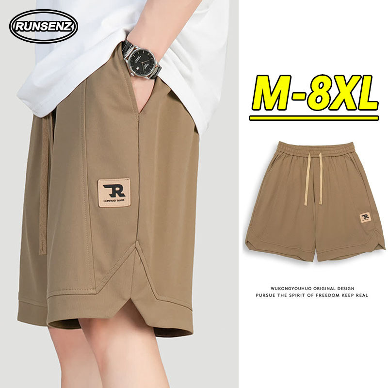 M-8xl เกาหลีสีดํากางเกงขาสั ้ นลําลองผู ้ ชายขนาดบวกกางเกงขาสั ้ นฤดูร ้ อนหลวมตรงขาห ้ าจุดกางเกงขาสั ้ น