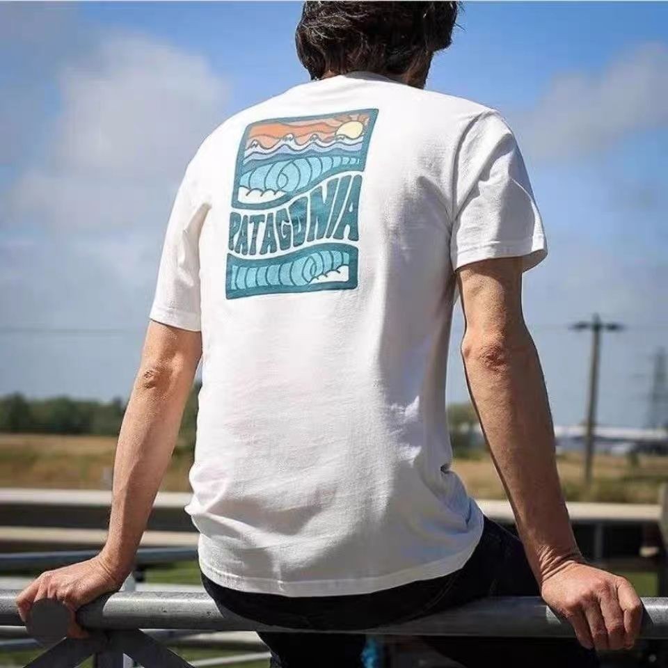 Patagonia เสื ้ อยืด 2024 ฤดูร ้ อนสไตล ์ ใหม ่ ระบายอากาศได ้ สบายคอกลมแขนสั ้ นผู ้ ชาย