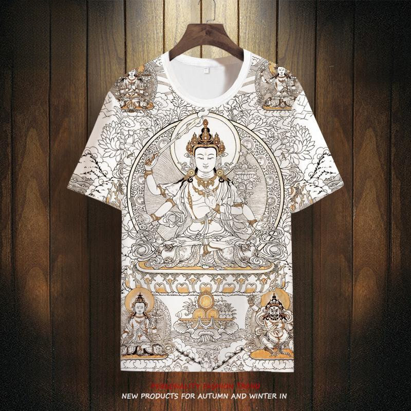 ผู ้ ชายแขนสั ้ นเสื ้ อยืดพระพุทธรูปพิมพ ์ มีสไตล ์ รูปที่ 2