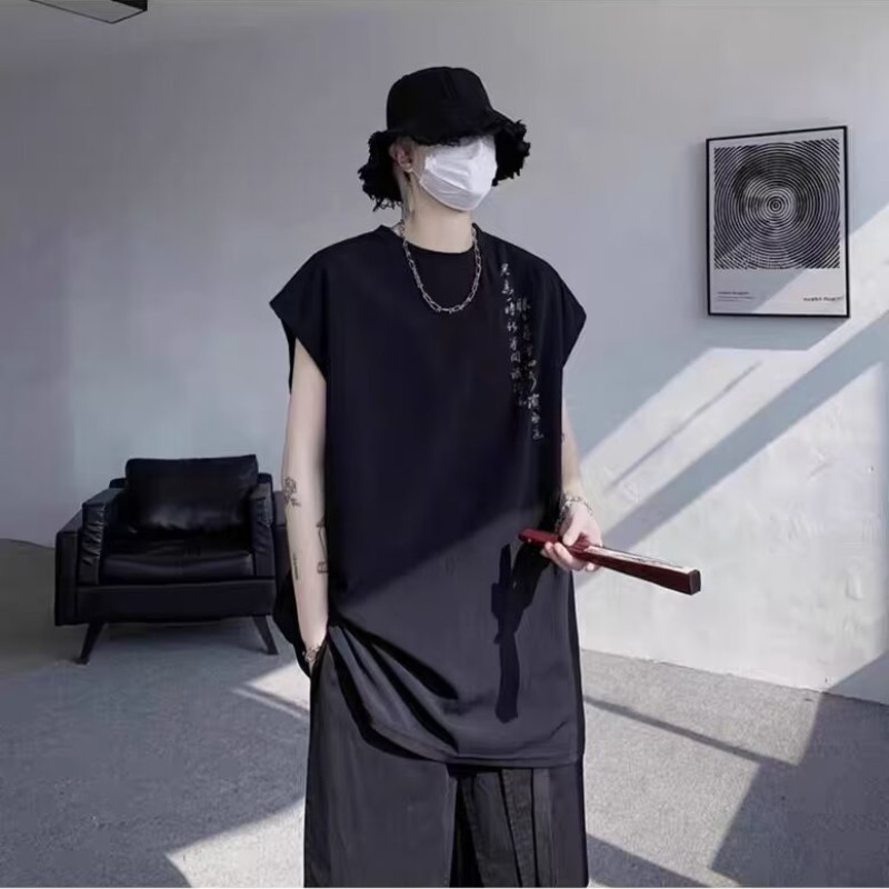 M-5XL จีนบทกวีวินเทจพิมพ์ลำลองแฟชั่นเสื้อกั๊กผู้ชายขนาดใหญ่กีฬาแขนกุดเสื้อยืด
