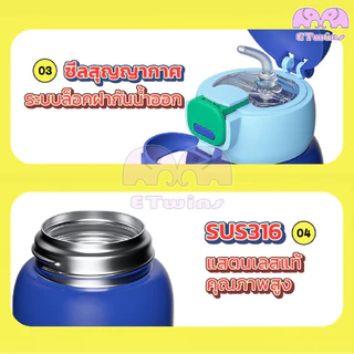 ขวดน้ำเด็ก สเตนเลส316 450ML ลายน่ารัก ฟรีสายสะพาย ลายน่ารัก พร้อมหลอดดูด เก็บอุณหภูมิ8-10ชั่วโมง การ์ตูนน่ารัก3D etwins