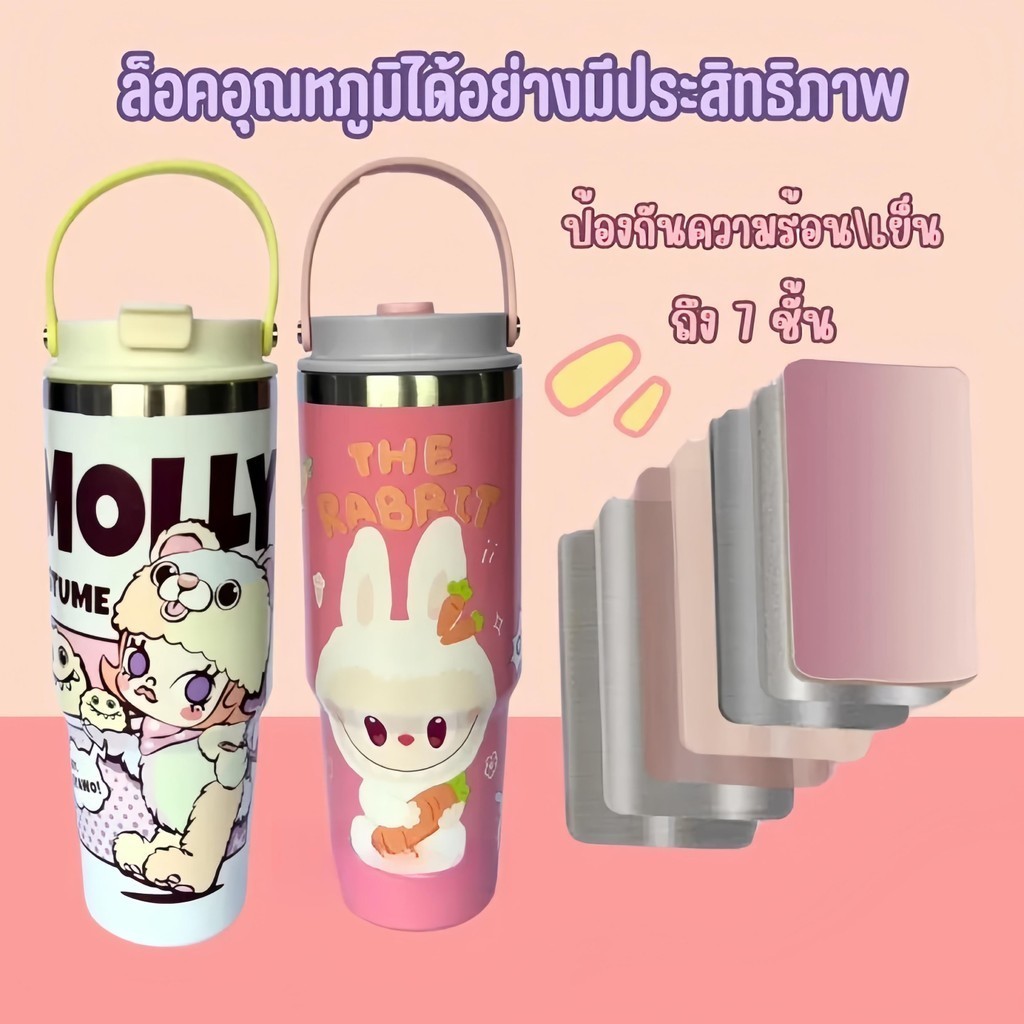 แก้วน้ำสแตนเลส เก็บความเย็น แก้วเก็บความเย็น มีหูหิ้ว แก้วน้ำสเตนเลส304แท้ พร้อมหลอดในเซ็ต แก้วน้ำลายการ์ตูน น่ารักๆ 095 - รูปที่ 5