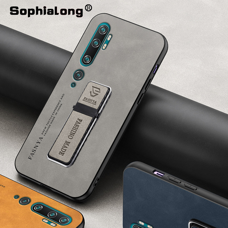 Xiaomi Mi Note 10 CC9 Pro CC9E 9 Lite A3 10S Casing Luxury Matte Leather PC Back Cover with Metal Bracket Stand