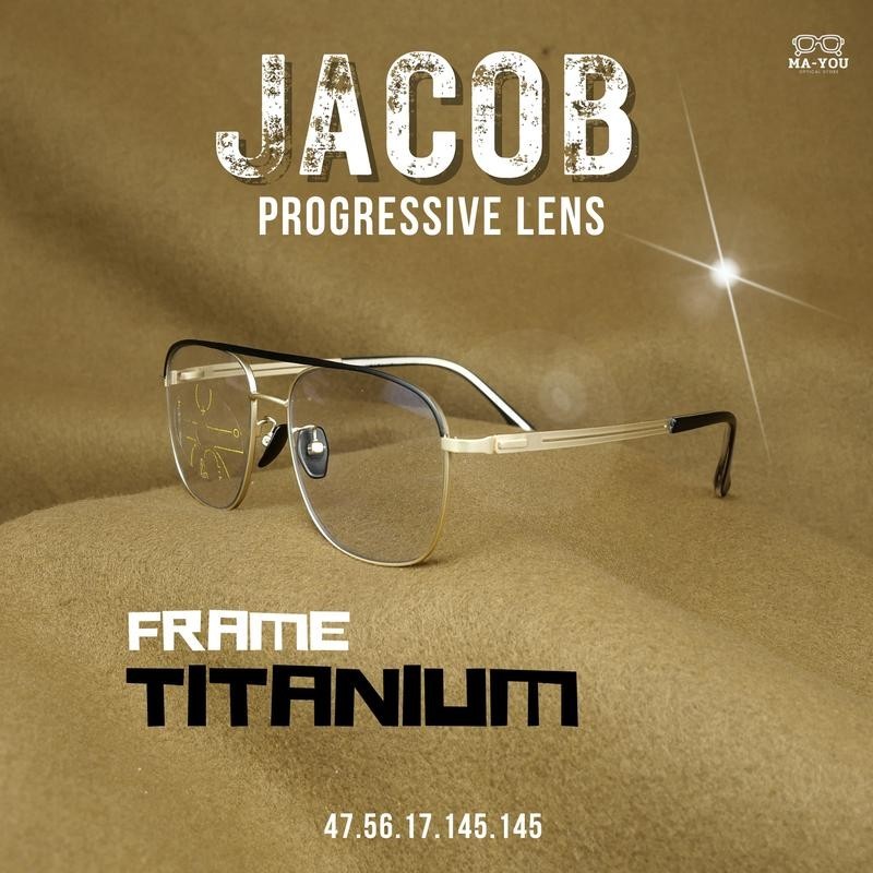 แว่นตาสายตายาวเลนส์โปรเกรสซีฟ ไร้รอยต่อ รุ่น JACOB ''เจคอบป์'' T-5115 กรอบแว่นไทเทเนี่ยม มอง 3 ระยะ ออกแดดเปลี่ยนสีเทาดำ