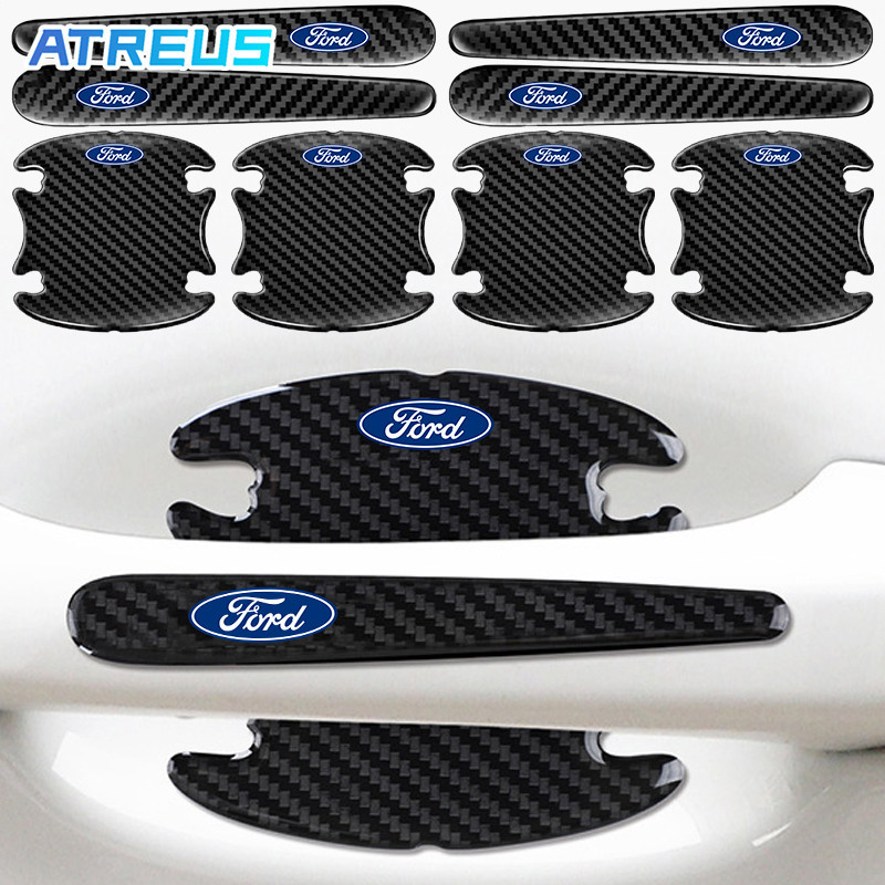 4/8 ชิ้น Ford รถประตู Handle Protector คาร์บอนไฟเบอร์รถประตูชามสติกเกอร์ Anti Scratch สติกเกอร์สําหรับ Ford Fiesta Ranger Ecosport Focus Everest Mustang Escape