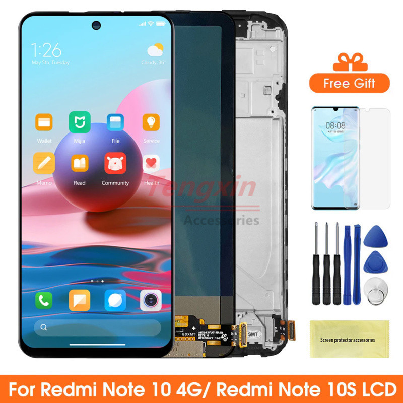 หน้าจอ Super AMOLED สําหรับ Xiaomi Redmi หมายเหตุ 10 M2101K7AI จอแสดงผล LCD หน้าจอสัมผัสแผง Digitizer สําหรับ Redmi หมายเหตุ 10S Note10S