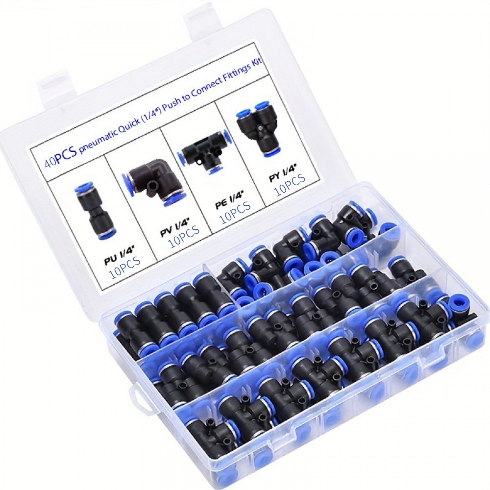 40 ชิ้น 10 ชิ้น Quick Connect Air ท่อชุดอุปกรณ์ - 1/4 นิ้ว OD - Push to Connect - Spliters, ข้อศอก, Tee, ตรง - Easy Air Line Connection