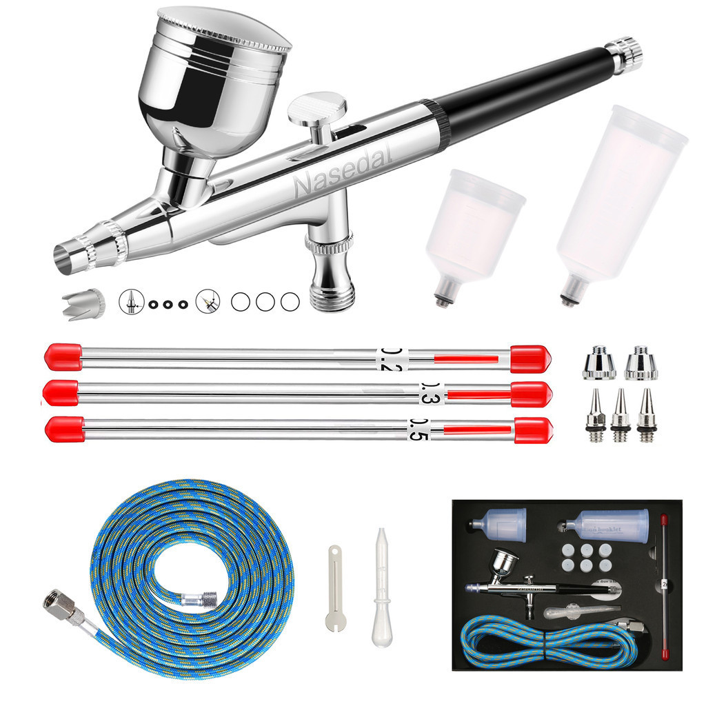 Nasedal Dual-Action Airbrush ชุด 7cc 20cc 40cc ถ้วย 0.2/0.3/0.5 มม.หัวฉีดเข็มสําหรับ GUNDAM รุ่น DIY ภาพวาดเค้กตกแต่ง Tattoo แต่งหน้า Art Craft เล็บออกแบบ 131K