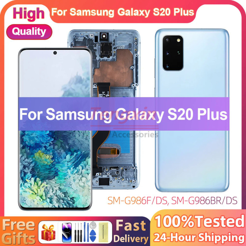 6.7 “หน้าจอสําหรับ AMOLED S20 Plus กรอบสําหรับ Samsung Galaxy S20 + G985 G985F จอแสดงผล LCD Touch Screen Digitizer Assembly Replac