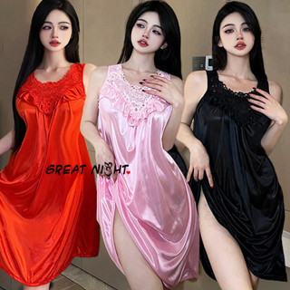 ชุดนอนผู้หญิง👗ชุดนอนผ้าซาตินไซส์ใหญ่🩷หลวมสุดๆ⭐ใส่สบายและเย็น…